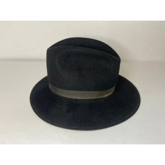 Black Felt Fedora Hat With Brown Band 100 Percent Wool - Picture 4 of 16